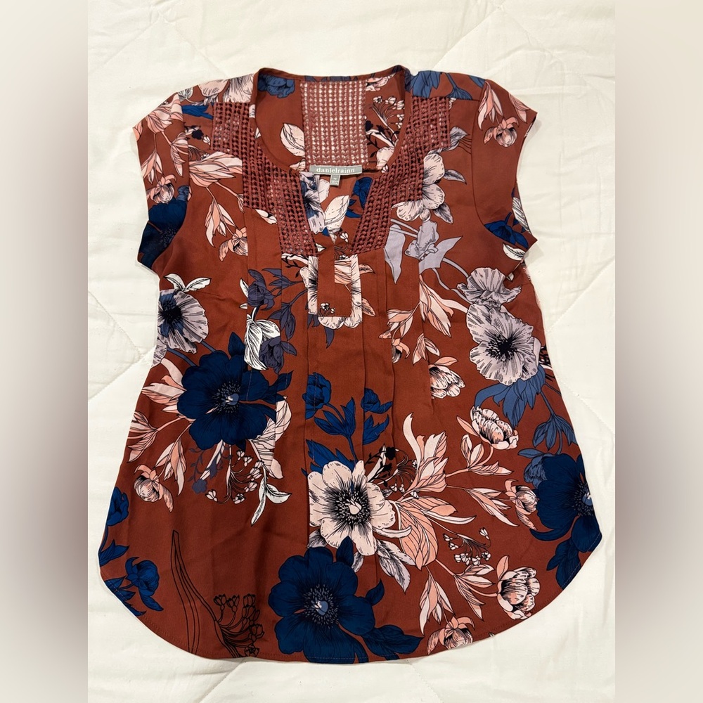 Daniel Rainn Floral Blouse in Rust and Blue